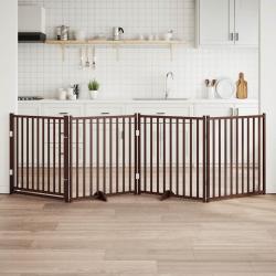 Barri&egrave;re pour chiens avec porte 4 panneaux bois de sapin massif