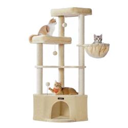 Arbre &agrave; chat 485 x 485 x 1407 cm tour de jeux pour chats avec niche grandes plateformes balles en p