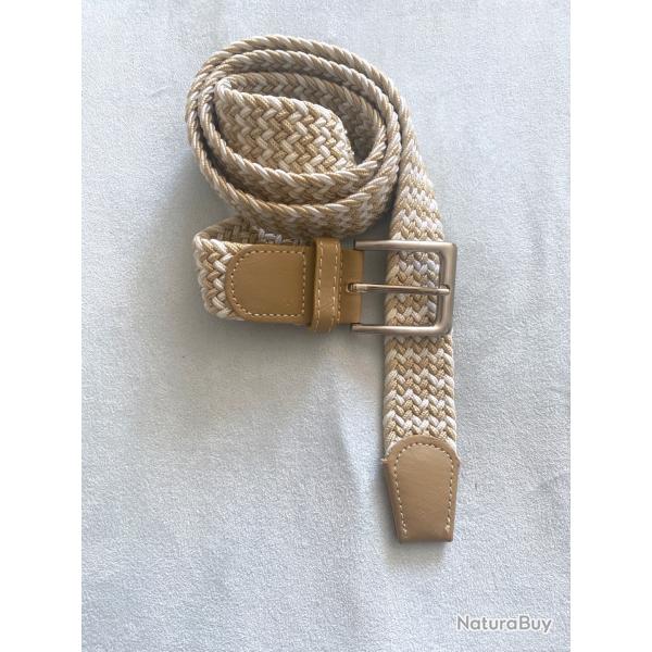 Ceinture tress�e beige et blanche �lastane 115 cm