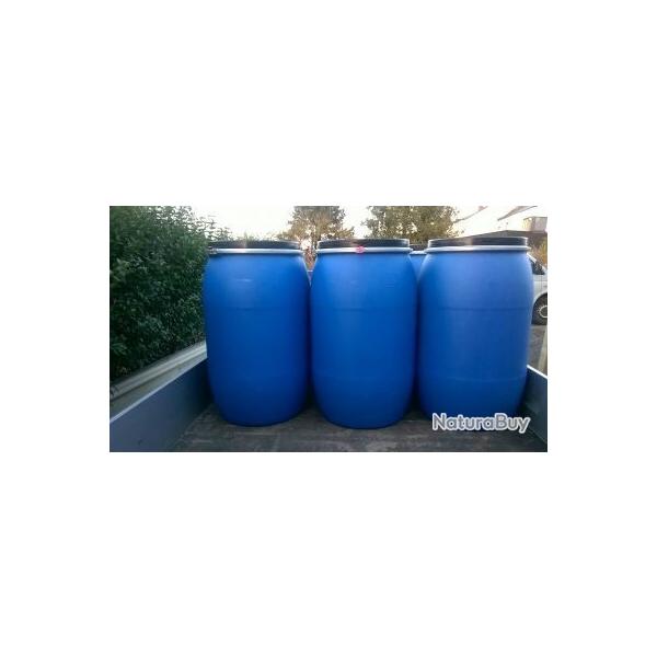 1 Bidon plastique 60 litres tonneau container croquettes chien chat graines volaille abreuvoir poule