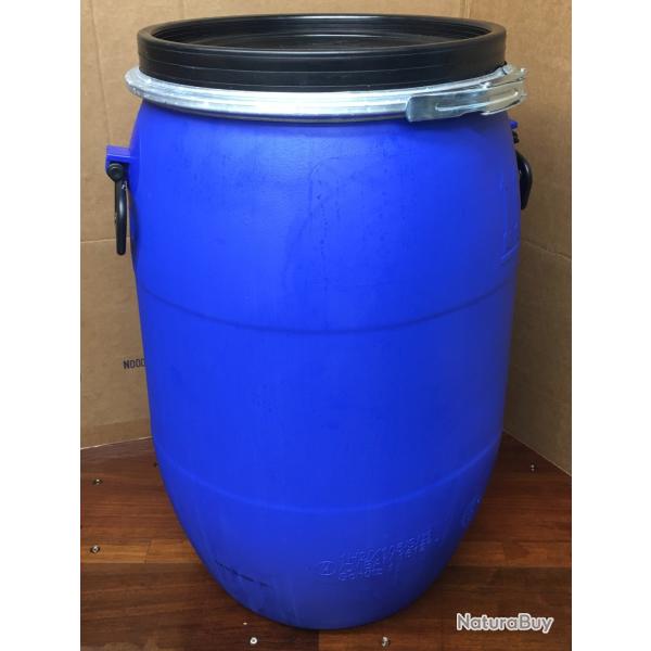 1 Bidon plastique 60 litres tonneau CYLINDRE croquettes chien chat graines volaille abreuvoir poule