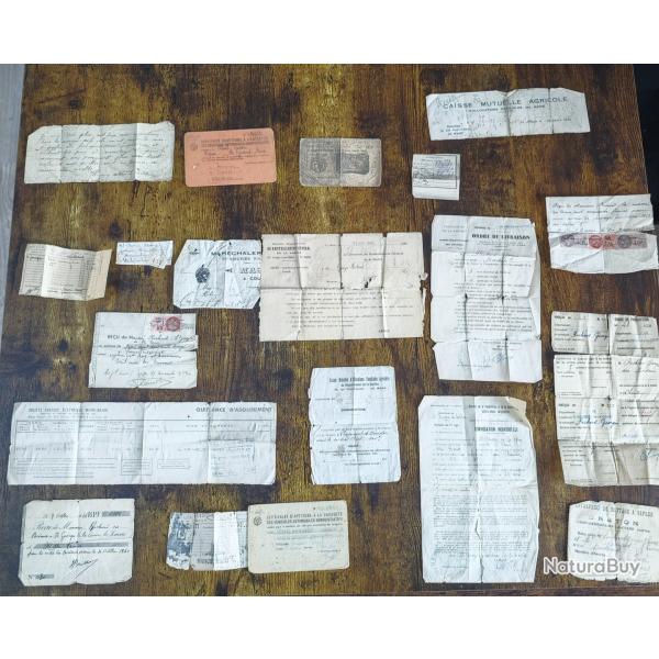 Lot 20 Documents Originaux Occupation WW2 Sarthe Vichy signatures timbres et notes