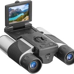 Jumelles 12x32 avec Cam&eacute;ra Int&eacute;gr&eacute;e Ecran LCD Photos Vid&eacute;os 1080p Observation  Faune et Voyage Gris