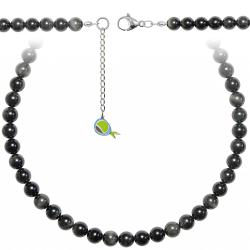 Collier en obsidienne oeil c&eacute;leste - Perles rondes 8 mm - 38 cm
