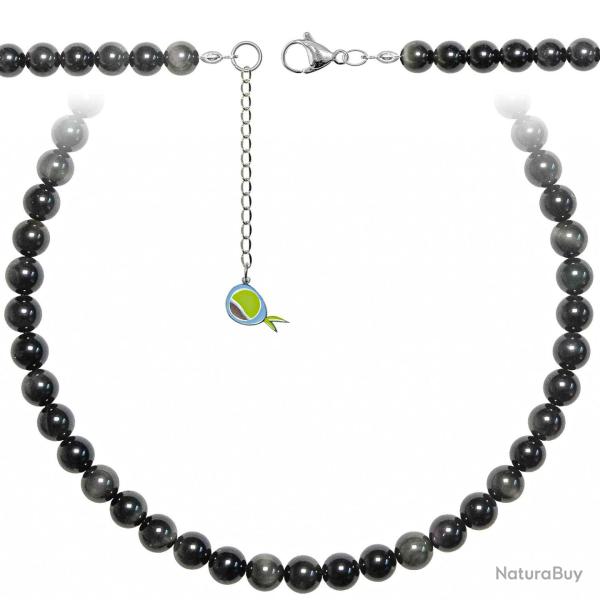 Collier en obsidienne oeil c�leste - Perles rondes 8 mm - 60 cm