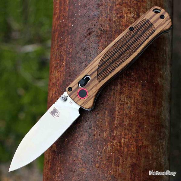 Couteau Cobratec Zebra Wood Bar Lock Lame Drop Point Acier D2 Manche Bois Clip CBTZWDBLD
