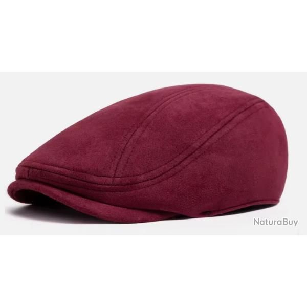 B�ret Gatsby en daim unisexe - Casquette vintage automne hiver Rouge