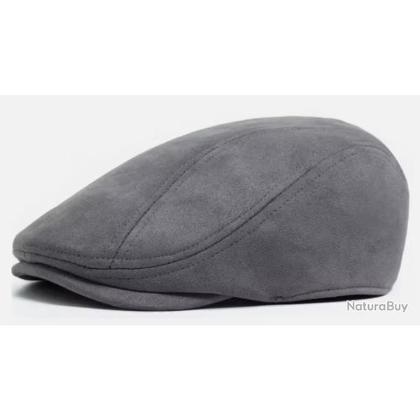 B�ret Gatsby en daim unisexe - Casquette vintage automne hiver Gris