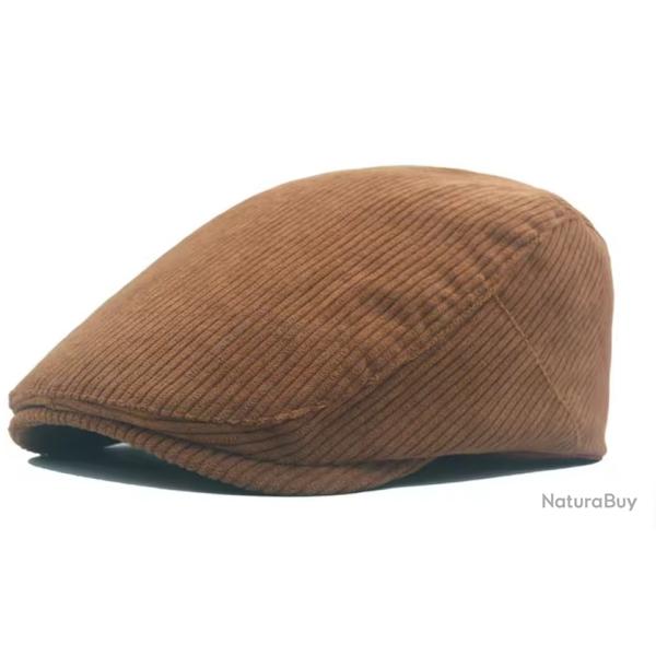 Casquette Gatsby en velours c�tel� B�ret vintage unisexe r�glable 56-60 cm Marron