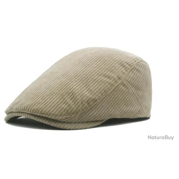 Casquette Gatsby en velours c�tel� B�ret vintage unisexe r�glable 56-60 cm Beige
