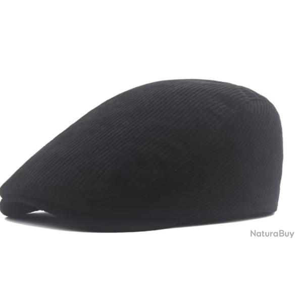 Casquette Gatsby en velours c�tel� B�ret vintage unisexe r�glable 56-60 cm Noir