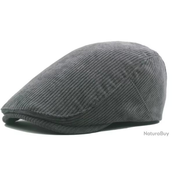 Casquette Gatsby en velours c�tel� B�ret vintage unisexe r�glable 56-60 cm Gris