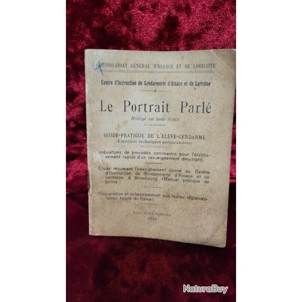 Tr�s Rare livret Gendarmerie 1919 - "Le Portrait Parl�" - Alsace-Lorraine (Bertillon)