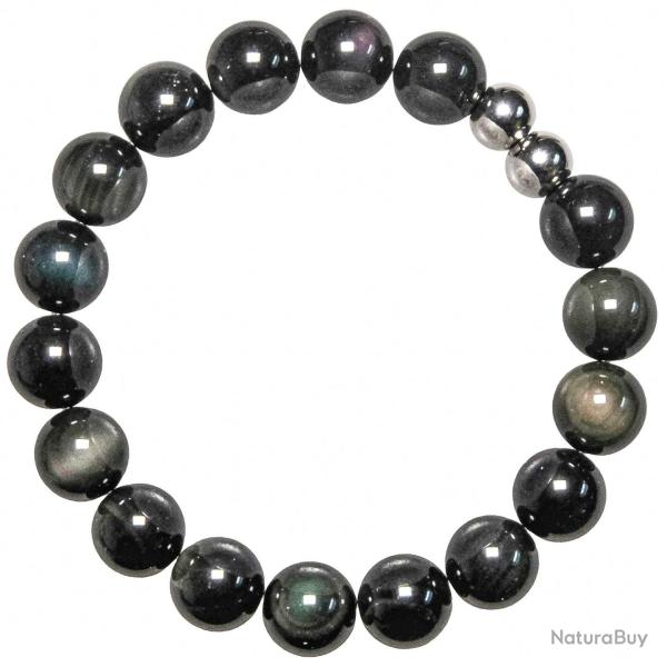 Bracelet en obsidienne oeil c�leste - Perles rondes 10 mm