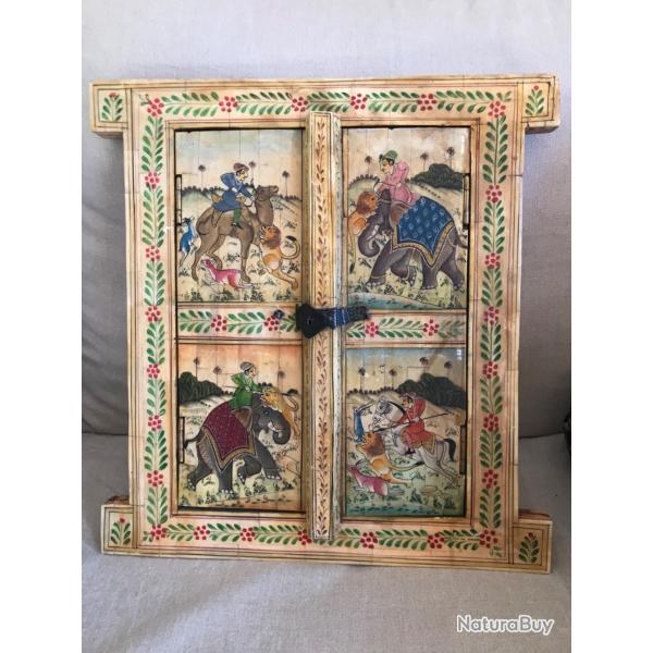 Fen�tre Inde placage os de buffle peint � la main sur bois massi