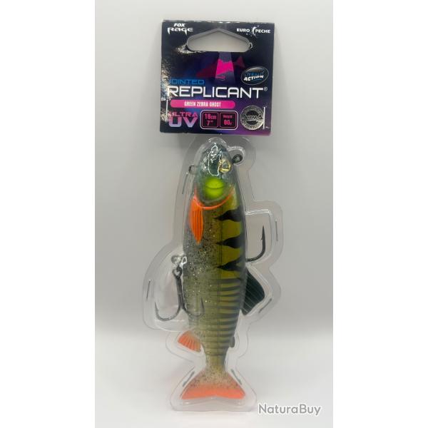 Leurre Fox Rage Replicant Jointed Ultra UV 18cm 80g Green Zebra Ghost