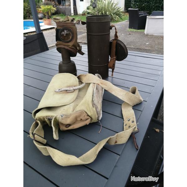 Lot defense passive francaise ww2 masque a gaz, musette de transport