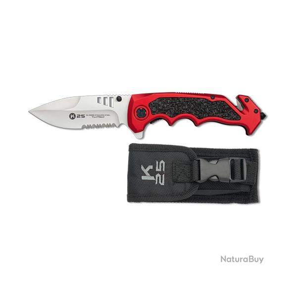 Couteau pliant tactique de poche K25 18866 - Rouge/Noir - Lame 9,60 cm