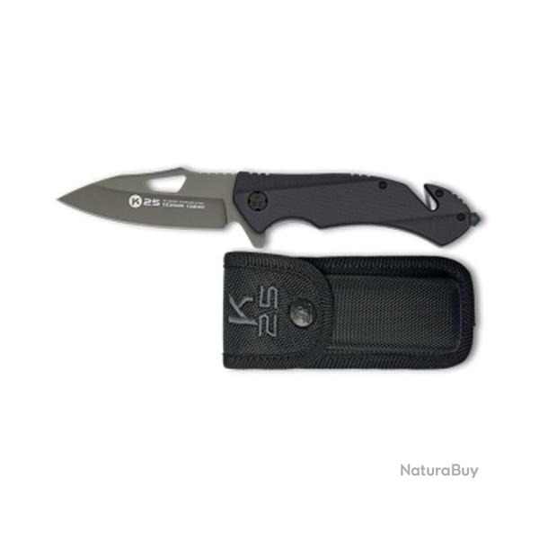 Couteau Pliant Tactique K25 25000 - Noir - Lame 8.8 cm