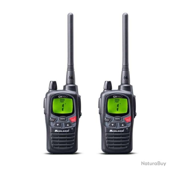 Pack de 2 Talkie walkie G9 PRO NOIR + Oreillettes MIDLAND