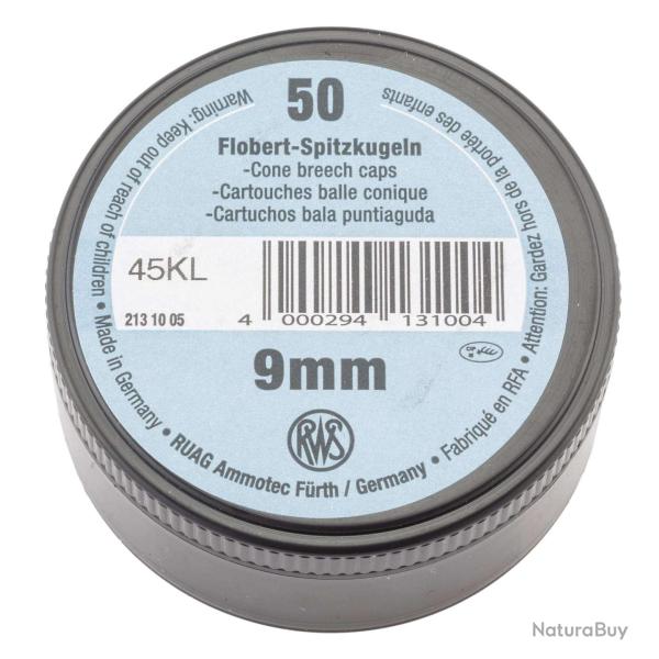 50 cartouches 9 mm Flobert Pointue RWS