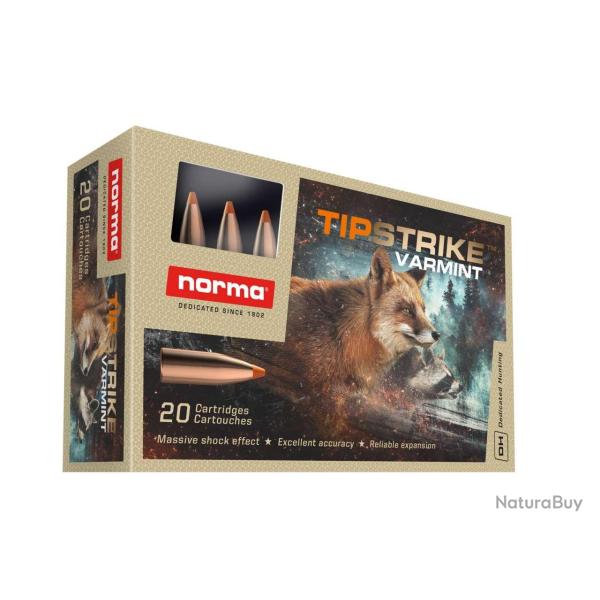 20 balles TIPSTRIKE VARMINT Cal. 22-250 REM 55 GRS NORMA