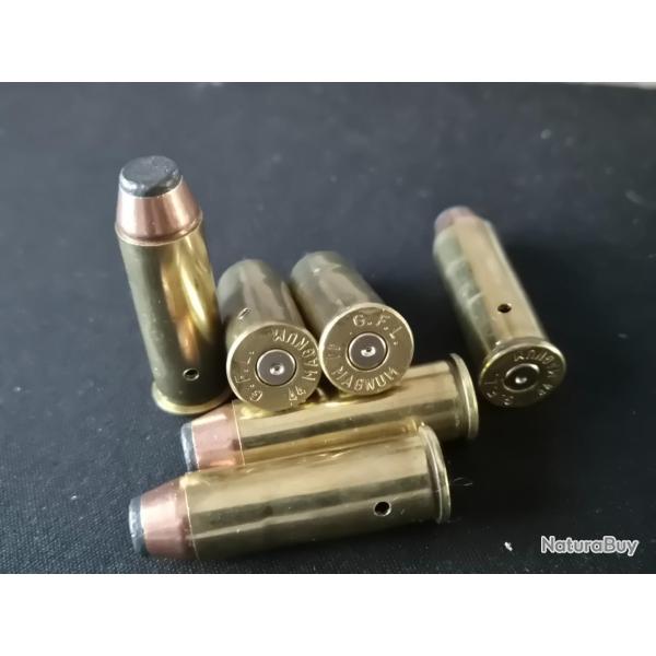 6 Cartouches 44 magnum neutralis�e t�te semi blind�e �tui laiton