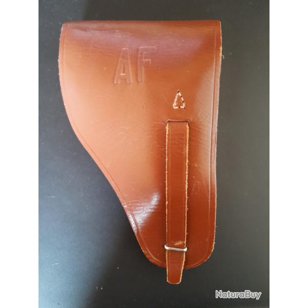 Etui pistolet Holster  rabat cuir marron pais AF (Administration Franaise ?)