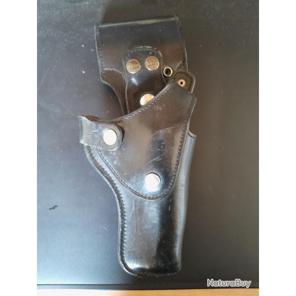 Etui revolver Holster  double bride cuir noir pais Scorpion