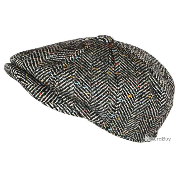 Casquette Gavroche en Laine Noire � Chevrons Style Anglais Vintage Surwal Taille unique Noir