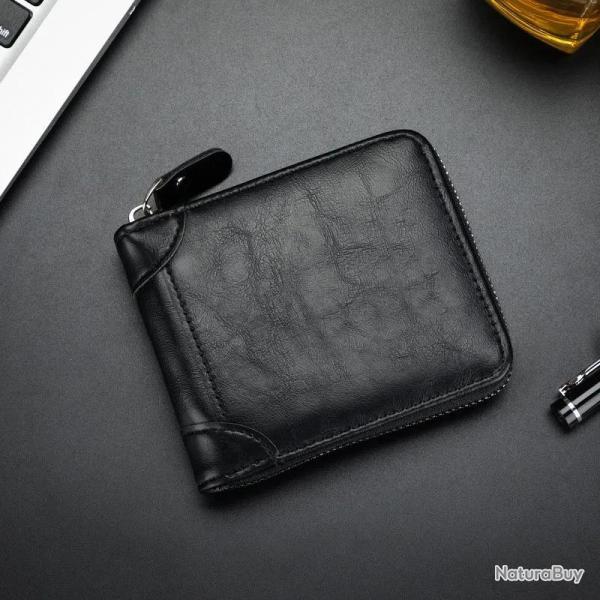 Portefeuille unisexe r�tro Vintage en cuir PU Noir - Porte-carte / Porte-monnaie / portefeuilles � p