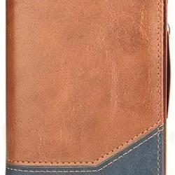 Portefeuille court en cuir Marron PU pour hommes - Fermeture &eacute;clair - Poche pour pi&egrave;ces de monnaie -