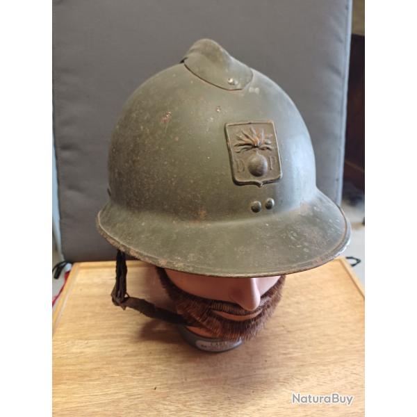 Casque Adrian mod�le 1926 de la D�fense Passive - WW2 - complet avec sa coiffe
