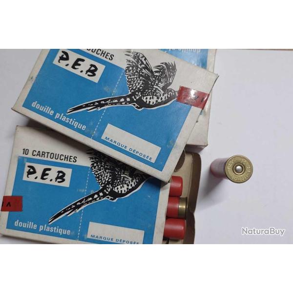 BOITE 10 CARTOUCHES MUNITIONS CHASSE P.E.B CALIBRE 20/70 PLOMB 3 fin 70'S Categorie C XX