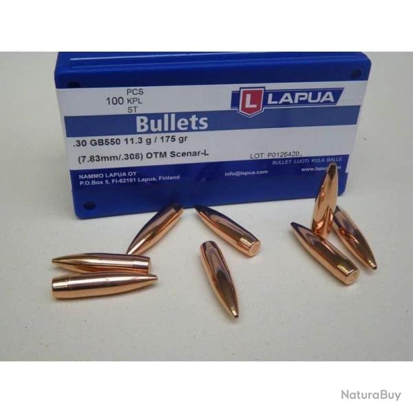 Ogives LAPUA cal.308 (.30) GB422 OTM SCENAR 167 grains /100