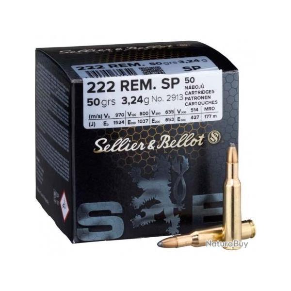Munitions Sellier & Bellot Calibre 222 REM SP 50 grains par 100