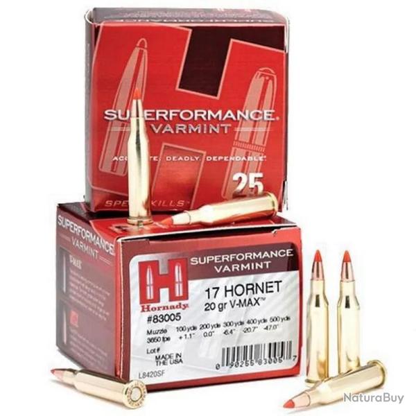 Balles Hornady Superformance Varmint 17 Hornet 20 gr