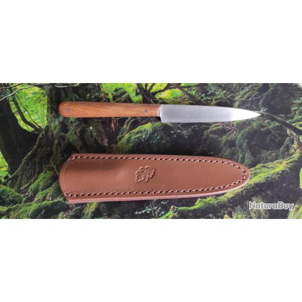 Couteau d'office manche en ch�ne + �tui en cuir ENSEMBLE ARTISANAL