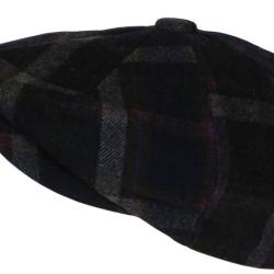 Casquette Gavroche Grise en Laine Carreaux Violets Style Anglais Vintage Surwal Taille unique Gris