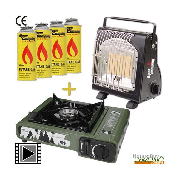 BF25 ! Pack Alpen Camping Chauffage + R�chaud Portable Wild Hunter + 4 Gaz
