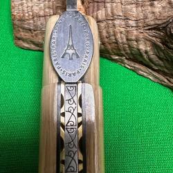 laguiole tour Eiffel num&eacute;rot&eacute; en damas et ivoire de mammouth