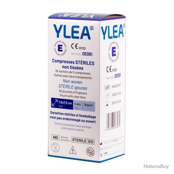 Boite de 50 sachets de compresses st�riles non tiss�es YLEA 7,5x7,5cm
