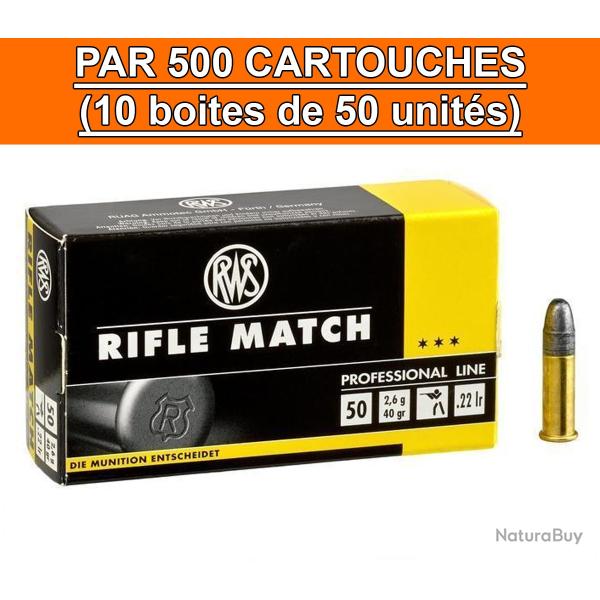 OFFRE SPECIALE - BOITE DE 500 CARTOUCHES RWS RIFLE MATCH CAL.22LR 40GR