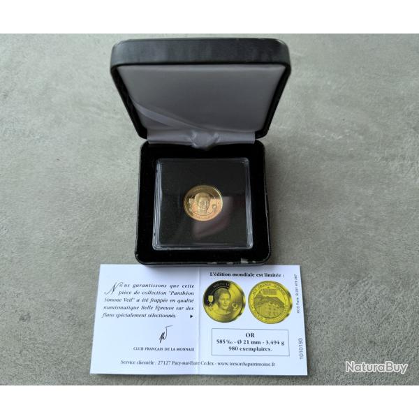 M�daille en or massif - Simone Veil - Collection Panth�on - Aux grands Hommes