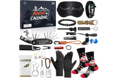 Calendrier de l'avent Chasse Pêche Scout Aventure calendrier de Noël 24 pièces outils - Idées cadeaux (14121520