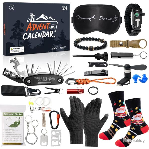 Calendrier de l'avent Chasse P�che Scout Aventure calendrier de No�l 24 pi�ces outils