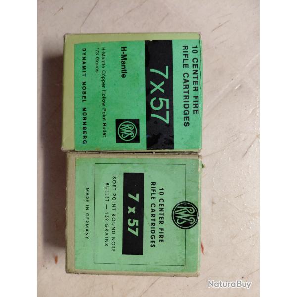 COLLECTION VINTAGE  LOT 2 BOITES VIDES  DE MUNITIONS RWS 7X57 MAUSER