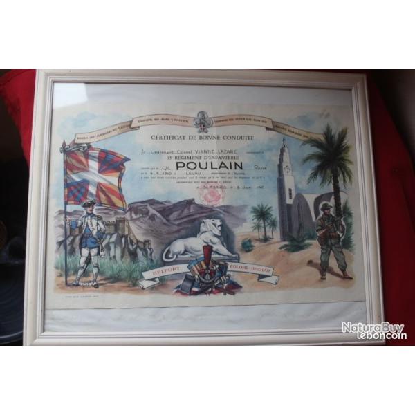 Certificat bonne conduite Alg�rie 35�me Infanterie 1962
