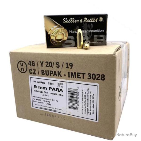 LOT DE 1000 CARTOUCHES SB 9x19 mm FMJ 124gr