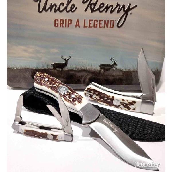 Set de 3 Couteau Schrade Fixed/Folder Combo Lame Acier Inox Delrin Stag Linerlock SCHP1227079